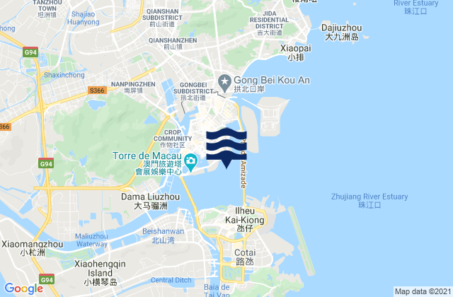 Mapa da tábua de marés em Macao