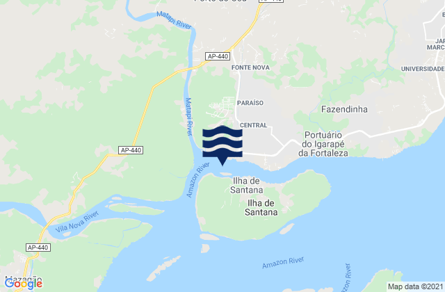 Mapa da tábua de marés em Macapa Amazon River, Brazil