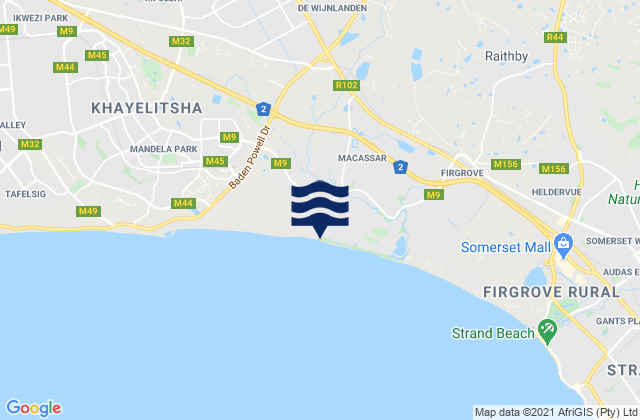 Mapa da tábua de marés em Macassar Beach, South Africa