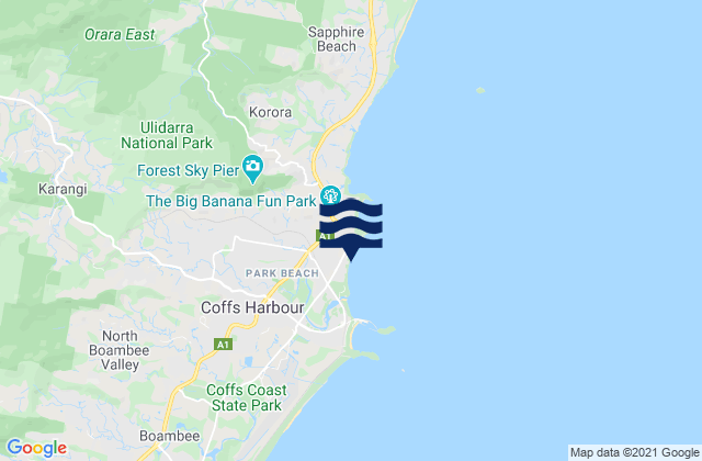 Mapa da tábua de marés em Macauleys, Australia