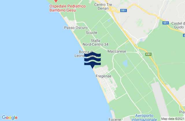 Mapa da tábua de marés em Maccarese, Italy