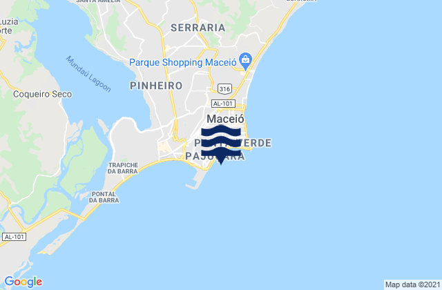 Mapa da tábua de marés em Macei, Brazil