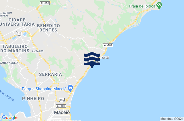 Mapa da tábua de marés em Maceió, Brazil