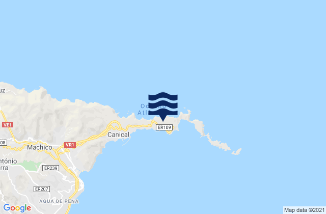 Mapa da tábua de marés em Machico, Portugal
