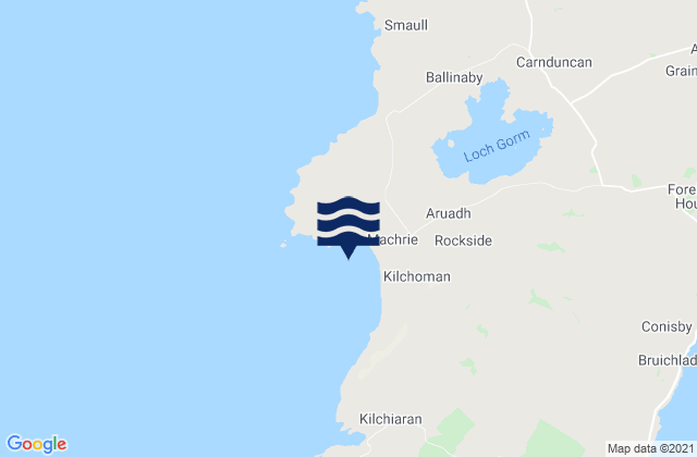 Mapa da tábua de marés em Machir Bay, United Kingdom