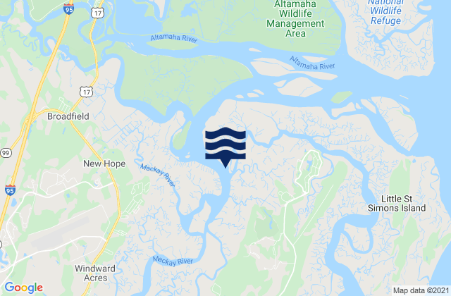 Mapa da tábua de marés em Mackay River (Buttermilk Sound), United States