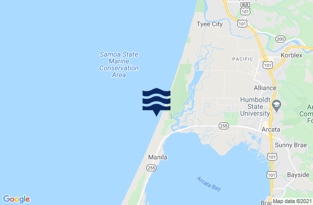 Mapa da tábua de marés em Mad River Slough Arcata Bay, United States