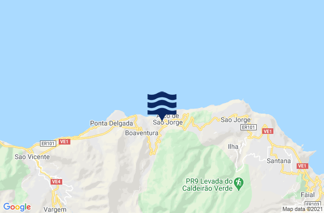 Mapa da tábua de marés em Madeira, Portugal