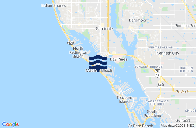 Mapa da tábua de marés em Maderia Beach, United States