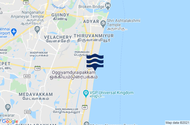 Mapa da tábua de marés em Madipakkam, India