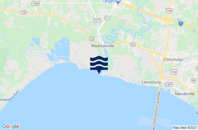 Mapa da tábua de marés em Madisonville (Tchefuncte River Lake Pontchartrain), United States