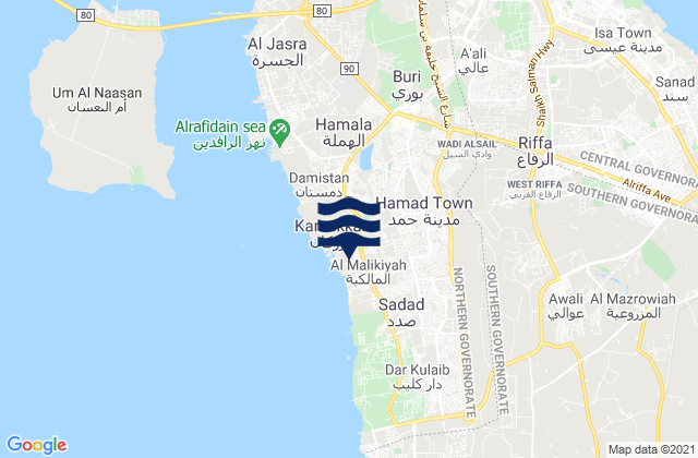Mapa da tábua de marés em Madīnat Ḩamad, Bahrain