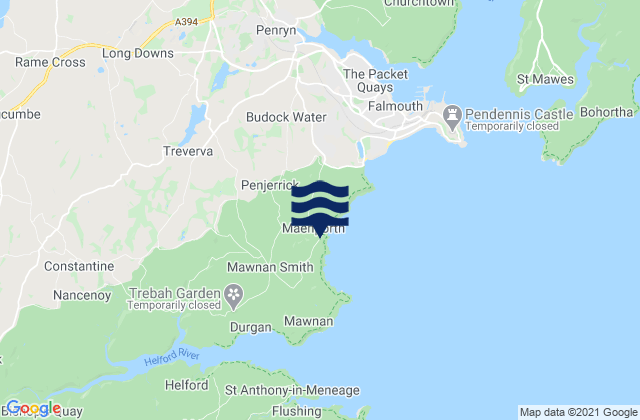 Mapa da tábua de marés em Maenporth Beach, United Kingdom