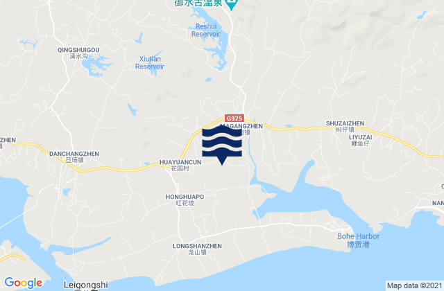 Mapa da tábua de marés em Magang, China