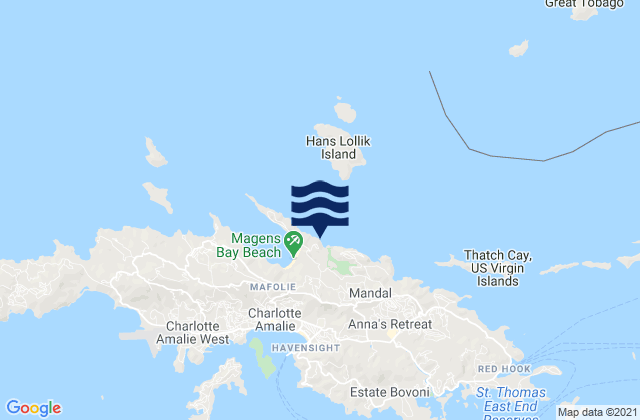 Mapa da tábua de marés em Magens Bay St. Thomas Island, U.S. Virgin Islands