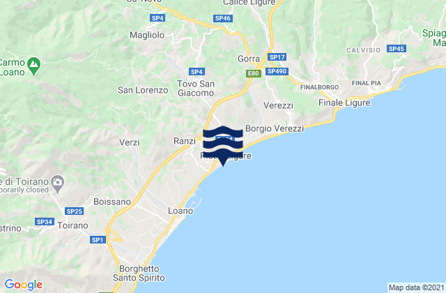 Mapa da tábua de marés em Magliolo, Italy