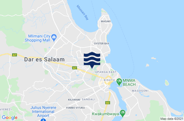 Mapa da tábua de marés em Magomeni, Tanzania