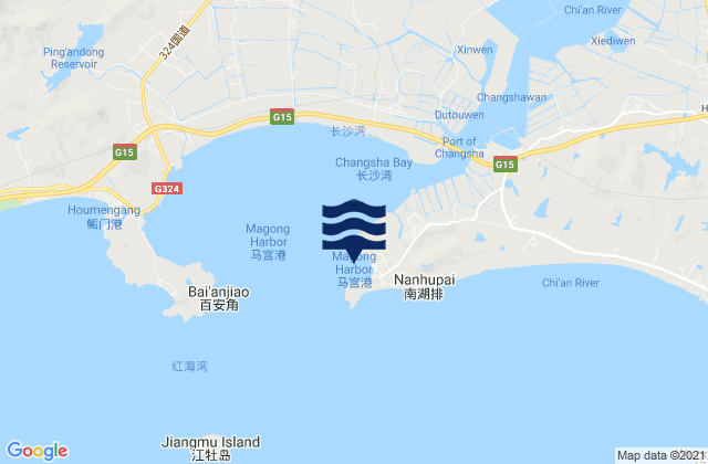 Mapa da tábua de marés em Magong, China