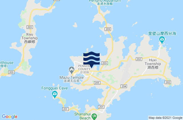 Mapa da tábua de marés em Magong, Taiwan