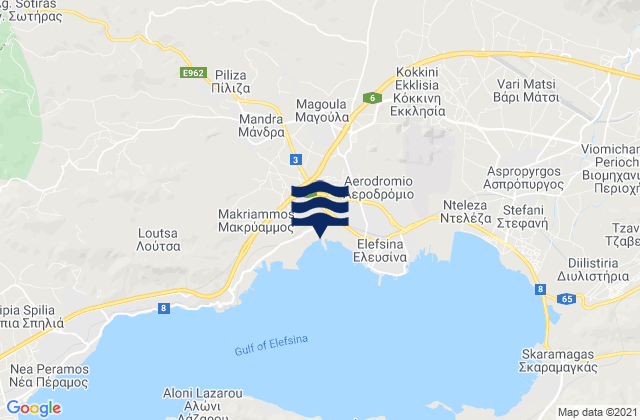 Mapa da tábua de marés em Magoúla, Greece