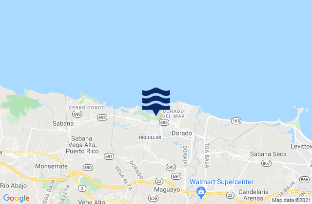 Mapa da tábua de marés em Maguayo Barrio, Puerto Rico