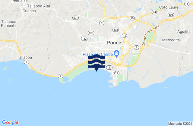 Mapa da tábua de marés em Magueyes Barrio, Puerto Rico