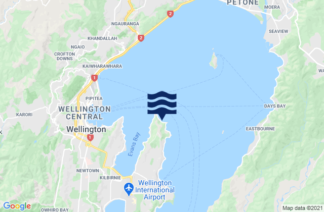 Mapa da tábua de marés em Mahanga Bay, New Zealand