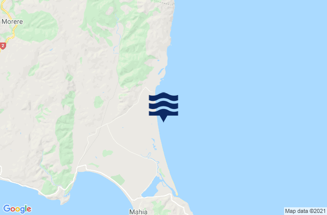 Mapa da tábua de marés em Mahanga Beach, New Zealand