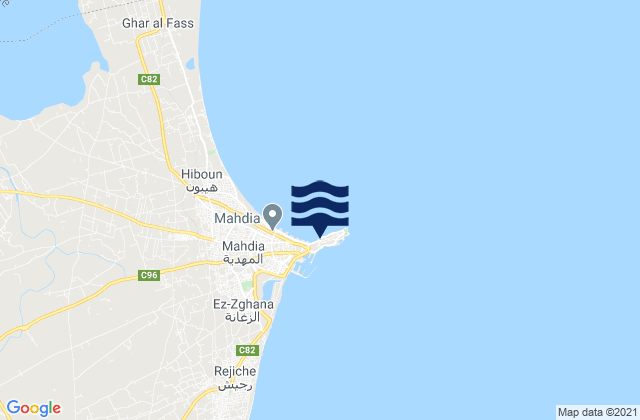 Mapa da tábua de marés em Mahdia, Tunisia