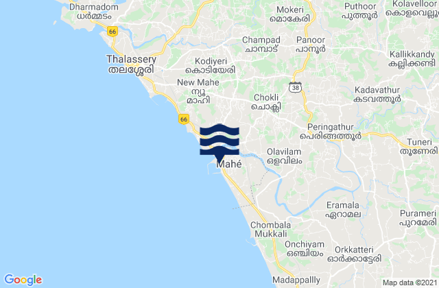 Mapa da tábua de marés em Mahe, India