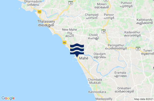 Mapa da tábua de marés em Mahē, India