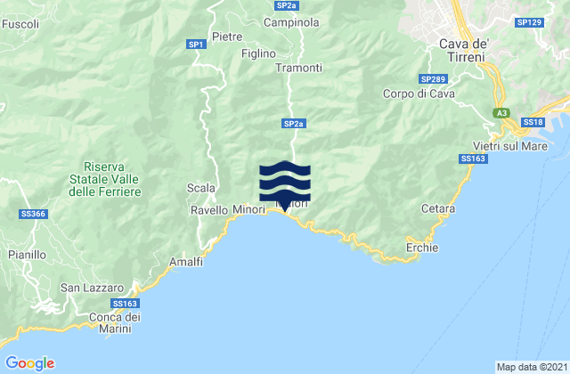 Mapa da tábua de marés em Maiori, Italy
