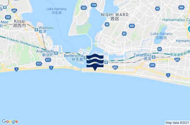 Mapa da tábua de marés em Maisaka, Japan