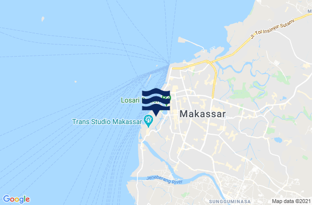 Mapa da tábua de marés em Makasak, Indonesia