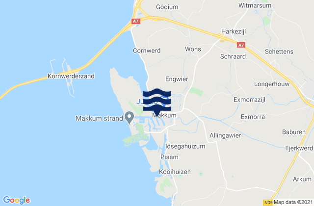 Mapa da tábua de marés em Makkum, Netherlands
