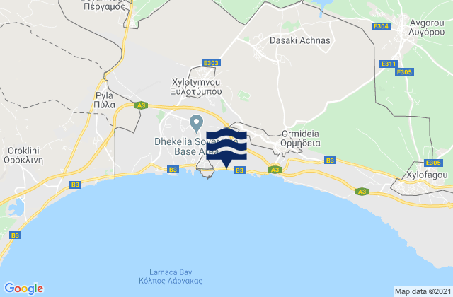 Mapa da tábua de marés em Makrásyka, Cyprus
