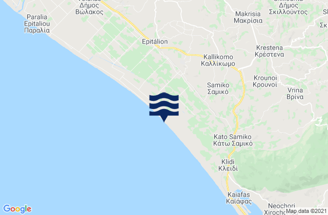 Mapa da tábua de marés em Makrísia, Greece