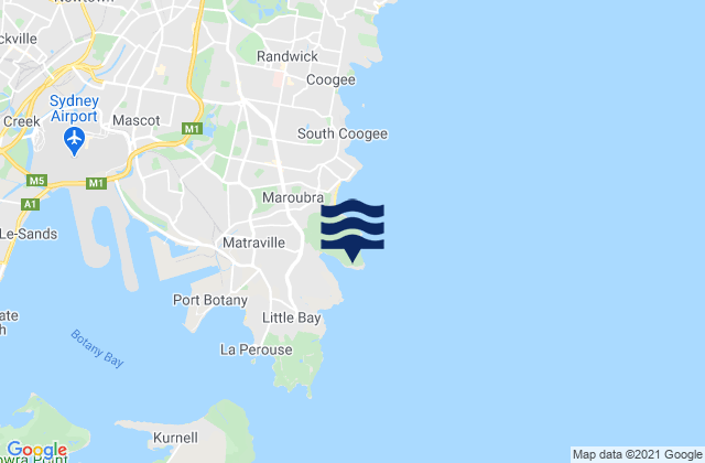Mapa da tábua de marés em Malabar, Australia