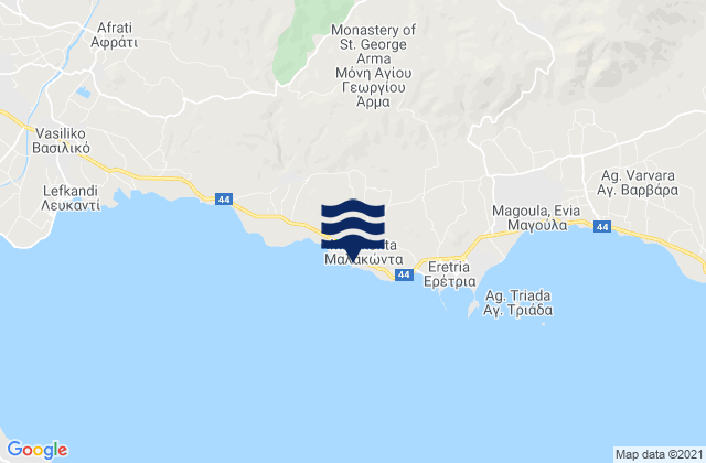 Mapa da tábua de marés em Malakónta, Greece