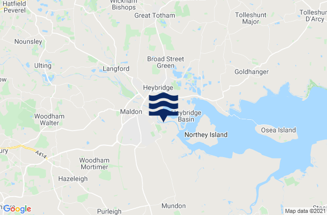 Mapa da tábua de marés em Maldon, United Kingdom
