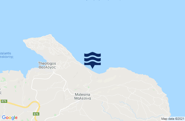 Mapa da tábua de marés em Malesína, Greece
