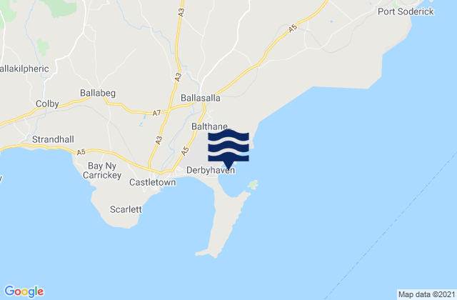 Mapa da tábua de marés em Malew, Isle of Man