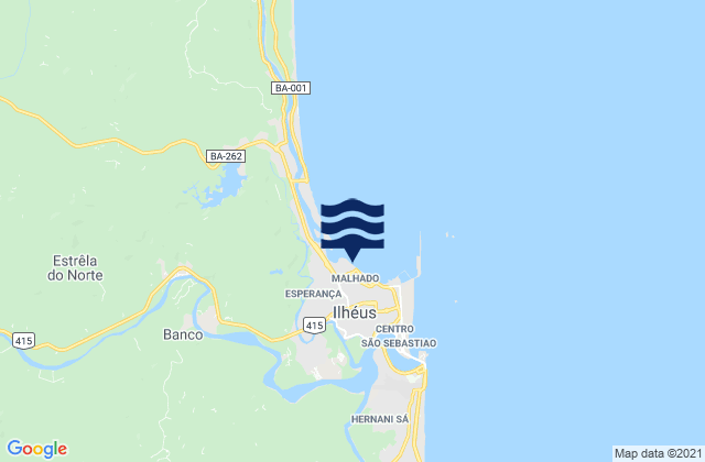 Mapa da tábua de marés em Malhado, Brazil