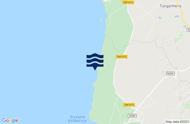 Mapa da tábua de marés em Malhano, Portugal