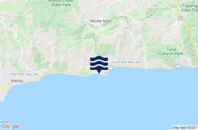 Mapa da tábua de marés em Malibu Beach, United States