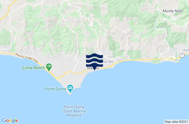 Mapa da tábua de marés em Malibu, United States