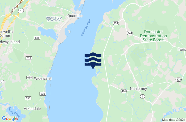 Mapa da tábua de marés em Mallows Bay, United States
