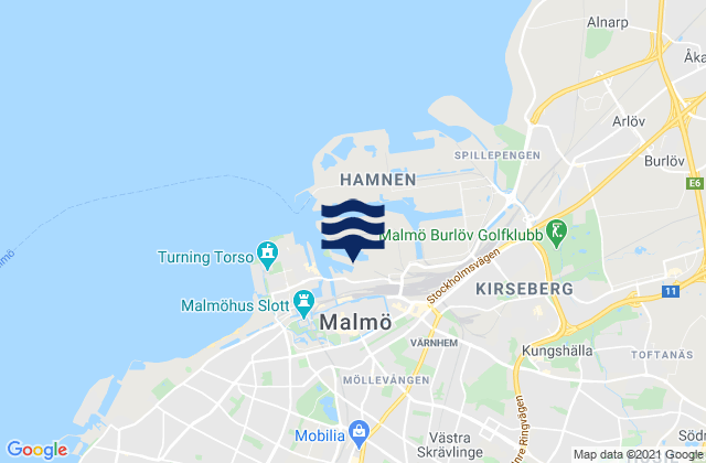 Mapa da tábua de marés em Malmö, Sweden