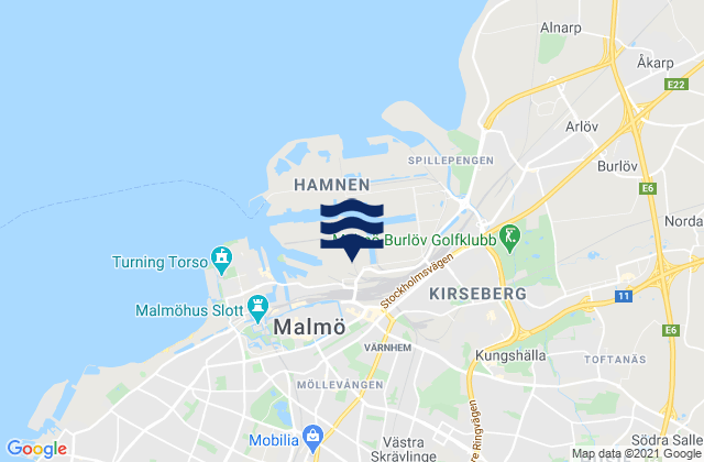 Mapa da tábua de marés em Malmö, Sweden