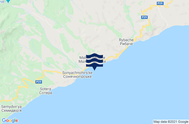 Mapa da tábua de marés em Malorechenskoye, Ukraine